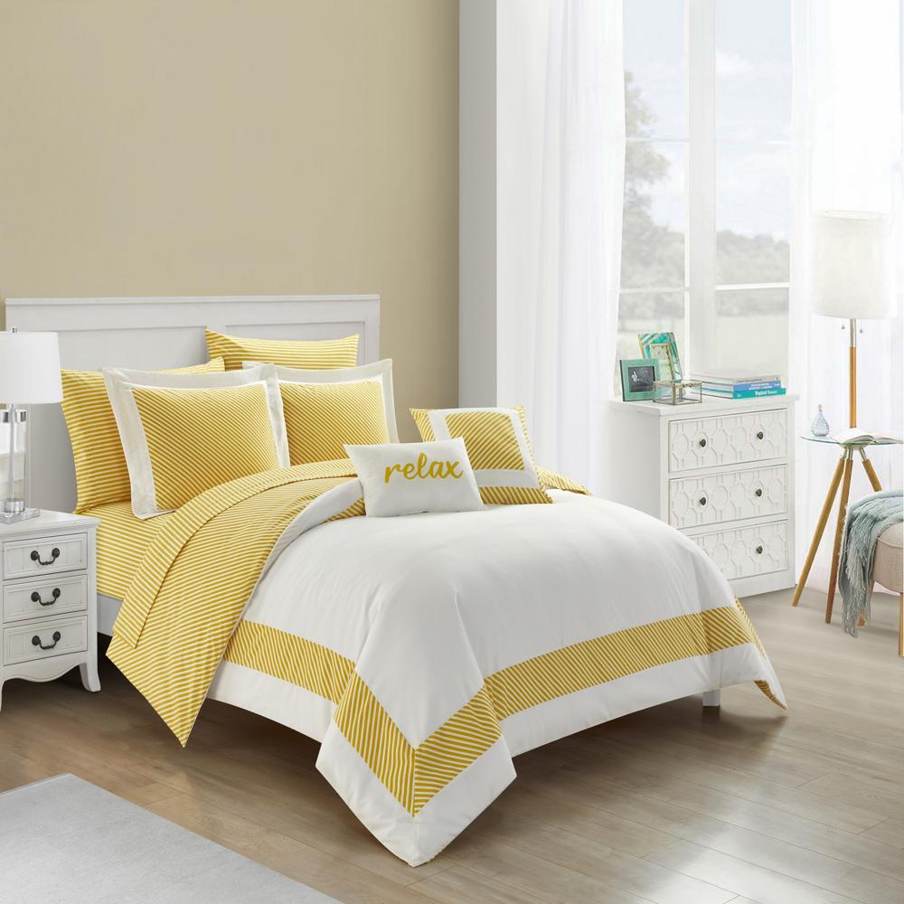 Chic Home Gibson Comforter Set Striped Hotel Collection Design Bed In A Bag Bedding - Sheets Pillowcases Decorative Pillows Shams Included - 9 Piece - Yellow