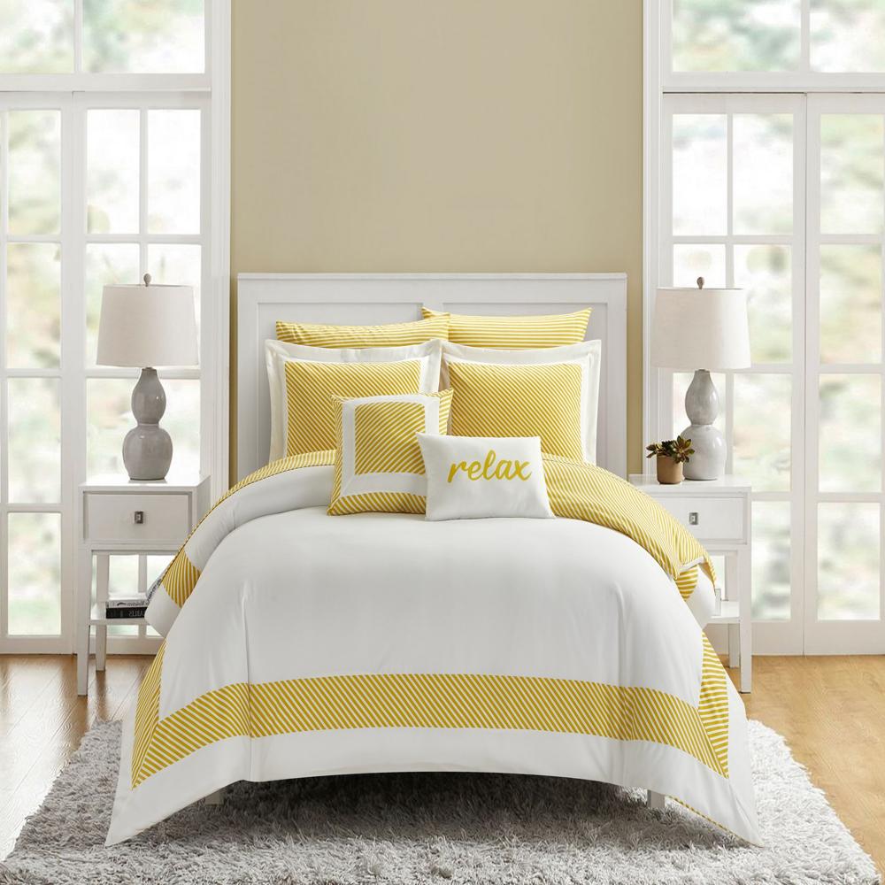 Chic Home Gibson Comforter Set Striped Hotel Collection Design Bed In A Bag Bedding - Sheets Pillowcases Decorative Pillows Shams Included - 9 Piece - Yellow