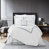 Chic Home Crete Cotton Comforter Set Dual Stripe Embroidered Border Zig-Zag Details Hotel Collection Bed In A Bag Bedding - Includes Sheets Pillowcases Decorative Pillow Shams - 8 Piece - Navy