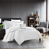 Chic Home Crete Cotton Comforter Set Solid White With Dual Stripe Embroidered Border Zig-Zag Details Hotel Collection Bedding - Includes Decorative Pillow Shams - 4 Piece - Navy