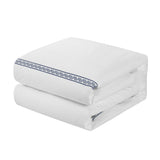Chic Home Crete Cotton Comforter Set Solid White With Dual Stripe Embroidered Border Zig-Zag Details Hotel Collection Bedding - Includes Decorative Pillow Shams - 4 Piece - Navy