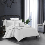 Chic Home Crete Cotton Comforter Set Solid White With Dual Stripe Embroidered Border Zig-Zag Details Hotel Collection Bedding - Includes Decorative Pillow Shams - 4 Piece - Black