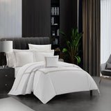 Chic Home Crete Cotton Comforter Set Solid White With Dual Stripe Embroidered Border Zig-Zag Details Hotel Collection Bedding - Includes Decorative Pillow Shams - 4 Piece - Beige