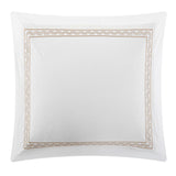 Chic Home Crete Cotton Comforter Set Solid White With Dual Stripe Embroidered Border Zig-Zag Details Hotel Collection Bedding - Includes Decorative Pillow Shams - 4 Piece - Beige
