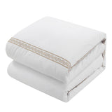 Chic Home Crete Cotton Comforter Set Solid White With Dual Stripe Embroidered Border Zig-Zag Details Hotel Collection Bedding - Includes Decorative Pillow Shams - 4 Piece - Beige
