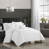 Chic Home Milos Cotton Comforter Set Solid White With Dual Stripe Embroidered Border Hotel Collection Bedding - Includes Decorative Pillow Shams - 4 Piece - Grey