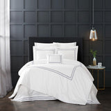 Chic Home Milos Cotton Comforter Set Solid White With Dual Stripe Embroidered Border Hotel Collection Bedding - Includes Decorative Pillow Shams - 4 Piece - Blue