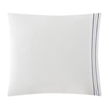 Chic Home Milos Cotton Comforter Set Solid White With Dual Stripe Embroidered Border Hotel Collection Bedding - Includes Decorative Pillow Shams - 4 Piece - Blue