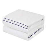 Chic Home Milos Cotton Comforter Set Solid White With Dual Stripe Embroidered Border Hotel Collection Bedding - Includes Decorative Pillow Shams - 4 Piece - Blue