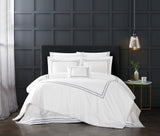 Chic Home Milos Cotton Comforter Set Solid White With Dual Stripe Embroidered Border Hotel Collection Bedding - Includes Decorative Pillow Shams - 4 Piece - Blue