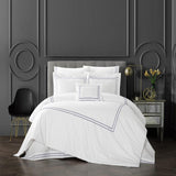 Chic Home Santorini Cotton Comforter Set Dual Stripe Embroidered Border Hotel Collection Bed In A Bag Bedding - Includes Sheets Pillowcases Decorative Pillow Shams - 8 Piece - Navy