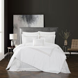Chic Home Santorini Cotton Comforter Set Dual Stripe Embroidered Border Hotel Collection Bed In A Bag Bedding - Includes Sheets Pillowcases Decorative Pillow Shams - 8 Piece - Beige