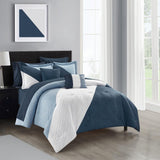 Chic Home Kinsley Comforter Set Color Block Design Distressed Stripe Print Bed In A Bag Bedding - Sheets Pillowcase Decorative Pillows Sham Included - Navy