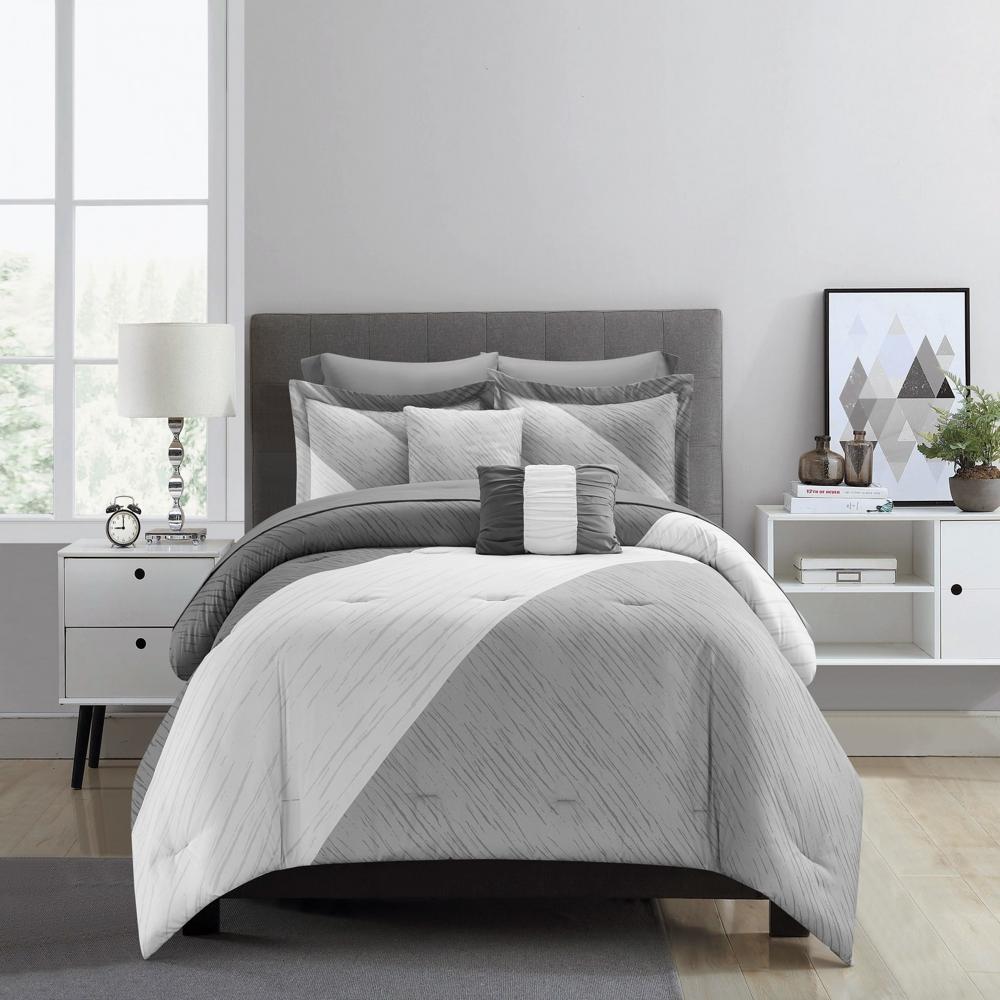 Chic Home Kinsley Comforter Set Color Block Design Distressed Stripe Print Bed In A Bag Bedding - Sheets Pillowcase Decorative Pillows Sham Included - Grey
