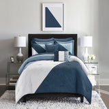 Chic Home Kinsley Comforter Set Color Block Design Distressed Stripe Print Bed In A Bag Bedding - Sheets Pillowcase Decorative Pillows Sham Included - Navy