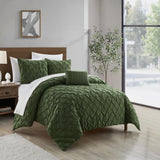 Chic Home Bradley Comforter Set Diamond Pinch Pleat Pattern Design Bedding - Decorative Pillow Shams Included - 4 Piece - Green