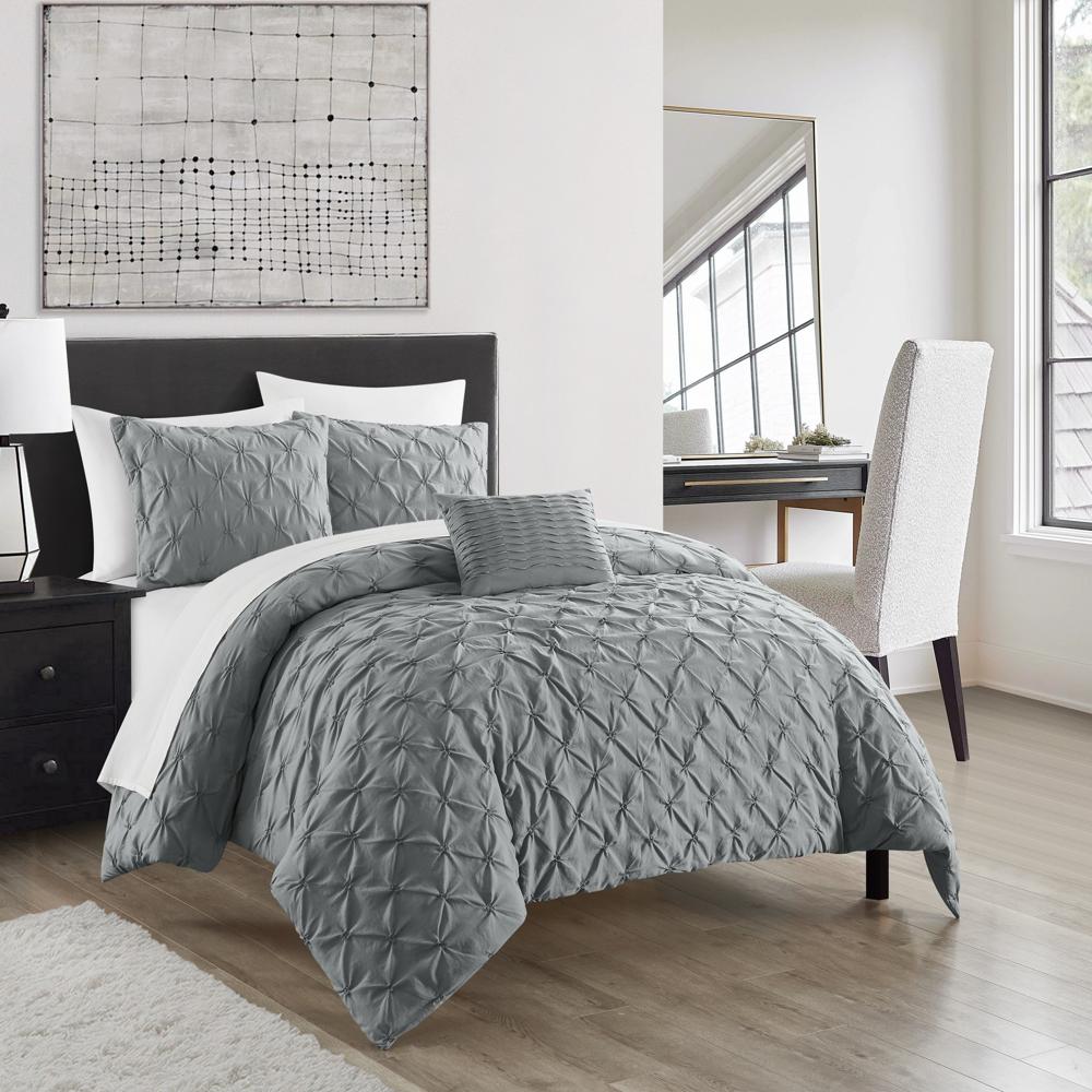 Chic Home Bradley Comforter Set Diamond Pinch Pleat Pattern Design Bed In A Bag Bedding - Sheets Pillowcases Decorative Pillow Shams Included - 8 Piece - Grey