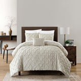 Chic Home Bradley Comforter Set Diamond Pinch Pleat Pattern Design Bedding - Decorative Pillow Shams Included - 4 Piece - Beige