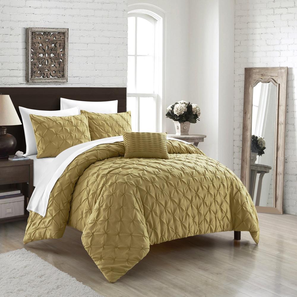 Chic Home Bradley Comforter Set Diamond Pinch Pleat Pattern Design Bed In A Bag Bedding - Sheets Pillowcases Decorative Pillow Shams Included - 8 Piece - Mustard