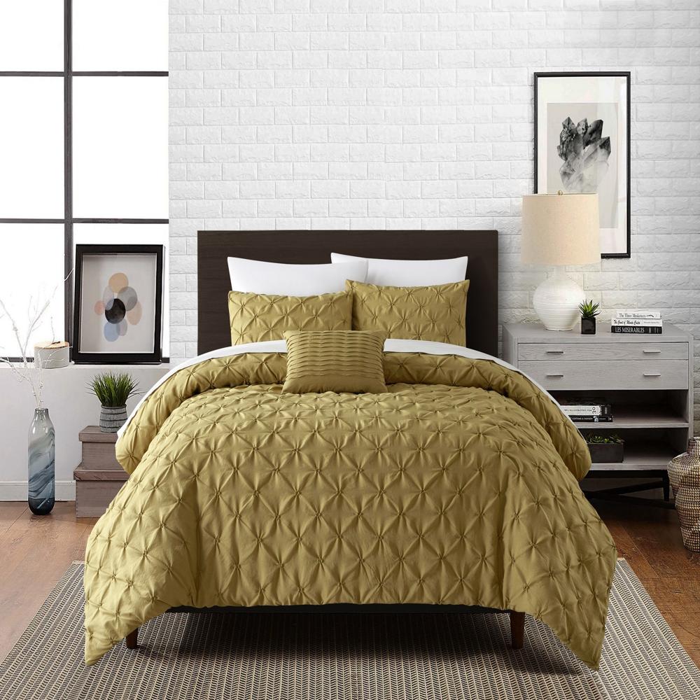 Chic Home Bradley Comforter Set Diamond Pinch Pleat Pattern Design Bed In A Bag Bedding - Sheets Pillowcases Decorative Pillow Shams Included - 8 Piece - Mustard
