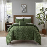 Chic Home Bradley Comforter Set Diamond Pinch Pleat Pattern Design Bedding - Decorative Pillow Shams Included - 4 Piece - Green