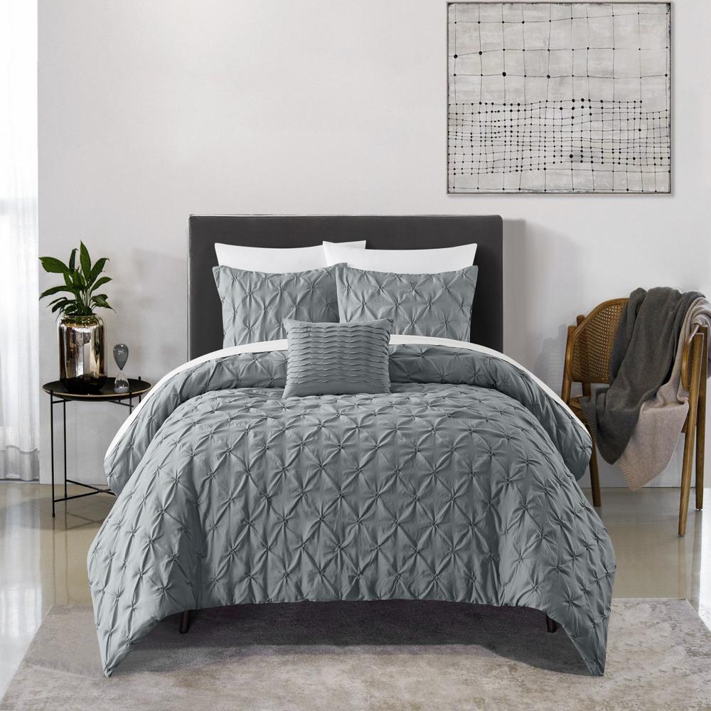 Chic Home Bradley Comforter Set Diamond Pinch Pleat Pattern Design Bed In A Bag Bedding - Sheets Pillowcases Decorative Pillow Shams Included - 8 Piece - Grey