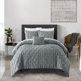 Chic Home Bradley Comforter Set Diamond Pinch Pleat Pattern Design Bedding - Decorative Pillow Shams Included - 4 Piece - Grey