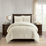 Chic Home Pacifica Comforter Set Textured Geometric Pattern Faux Rabbit Fur Micro-Mink Backing Bedding - Pillow Shams Included - 3 Piece - Beige