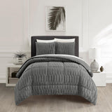 Chic Home Pacifica Comforter Set Textured Geometric Pattern Faux Rabbit Fur Micro-Mink Backing Bed In A Bag Bedding - Sheets Pillowcases Pillow Shams Included - 7 Piece - Grey