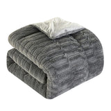 Chic Home Pacifica Comforter Set Textured Geometric Pattern Faux Rabbit Fur Micro-Mink Backing Bed In A Bag Bedding - Sheets Pillowcases Pillow Shams Included - 7 Piece - Grey