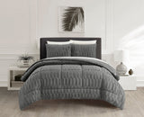 Chic Home Pacifica Comforter Set Textured Geometric Pattern Faux Rabbit Fur Micro-Mink Backing Bed In A Bag Bedding - Sheets Pillowcases Pillow Shams Included - 7 Piece - Grey