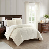 Chic Home Pacifica Comforter Set Textured Geometric Pattern Faux Rabbit Fur Micro-Mink Backing Bedding - Pillow Shams Included - 3 Piece - Beige