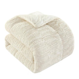 Chic Home Pacifica Comforter Set Textured Geometric Pattern Faux Rabbit Fur Micro-Mink Backing Bedding - Pillow Shams Included - 3 Piece - Beige