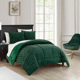 Chic Home Pacifica Comforter Set Textured Geometric Pattern Faux Rabbit Fur Micro-Mink Backing Bed In A Bag Bedding - Sheets Pillowcases Pillow Shams Included - 7 Piece - Green