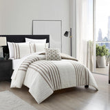 Chic Home Sofia Cotton Comforter Set Clip Jacquard Striped Pattern Design Bedding - Decorative Pillow Shams Included - 4 Piece - Beige