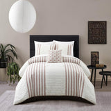 Chic Home Sofia Cotton Comforter Set Clip Jacquard Striped Pattern Design Bedding - Decorative Pillow Shams Included - 4 Piece - Blush