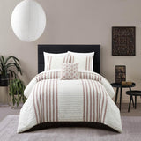 Chic Home Sofia Cotton Comforter Set Clip Jacquard Striped Pattern Design Bedding - Decorative Pillow Shams Included - 4 Piece - Blush