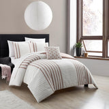 Chic Home Sofia Cotton Comforter Set Clip Jacquard Striped Pattern Design Bedding - Decorative Pillow Shams Included - 4 Piece - Blush