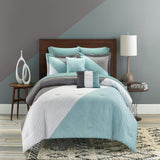 Chic Home Kinsley Comforter Set Color Block Design Distressed Stripe Print Bed In A Bag Bedding - Sheets Pillowcase Decorative Pillows Sham Included - Blue