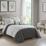 Chic Home Ava Comforter Set Color Block Floral Pleated Stitching Print Details Design Bed In A Bag Bedding - Sheets Pillowcases Decorative Pillow Shams Included - 8 Piece - Grey