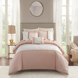 Chic Home Ava Comforter Set Color Block Floral Pleated Stitching Print Details Design Bed In A Bag Bedding - Sheets Pillowcases Decorative Pillow Shams Included - 8 Piece - Blush