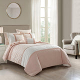 Chic Home Ava Comforter Set Color Block Floral Pleated Stitching Print Details Design Bed In A Bag Bedding - Sheets Pillowcases Decorative Pillow Shams Included - 8 Piece - Blush