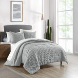 Chic Home Jessa Comforter Set Washed Garment Technique Geometric Square Tile Pattern Bedding - Pillow Shams Included - 3 Piece - Grey