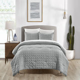 Chic Home Jessa Comforter Set Washed Garment Technique Geometric Square Tile Pattern Bed In A Bag Bedding - Sheets Pillowcases Pillow Shams Included - 7 Piece - Grey