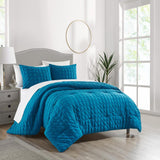 Chic Home Jessa Comforter Set Washed Garment Technique Geometric Square Tile Pattern Bed In A Bag Bedding - Sheets Pillowcases Pillow Shams Included - 7 Piece - Blue
