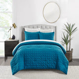 Chic Home Jessa Comforter Set Washed Garment Technique Geometric Square Tile Pattern Bedding - Pillow Shams Included - 3 Piece - Blue