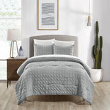 Chic Home Jessa Comforter Set Washed Garment Technique Geometric Square Tile Pattern Bed In A Bag Bedding - Sheets Pillowcase Pillow Sham Included - 5 Piece - Grey