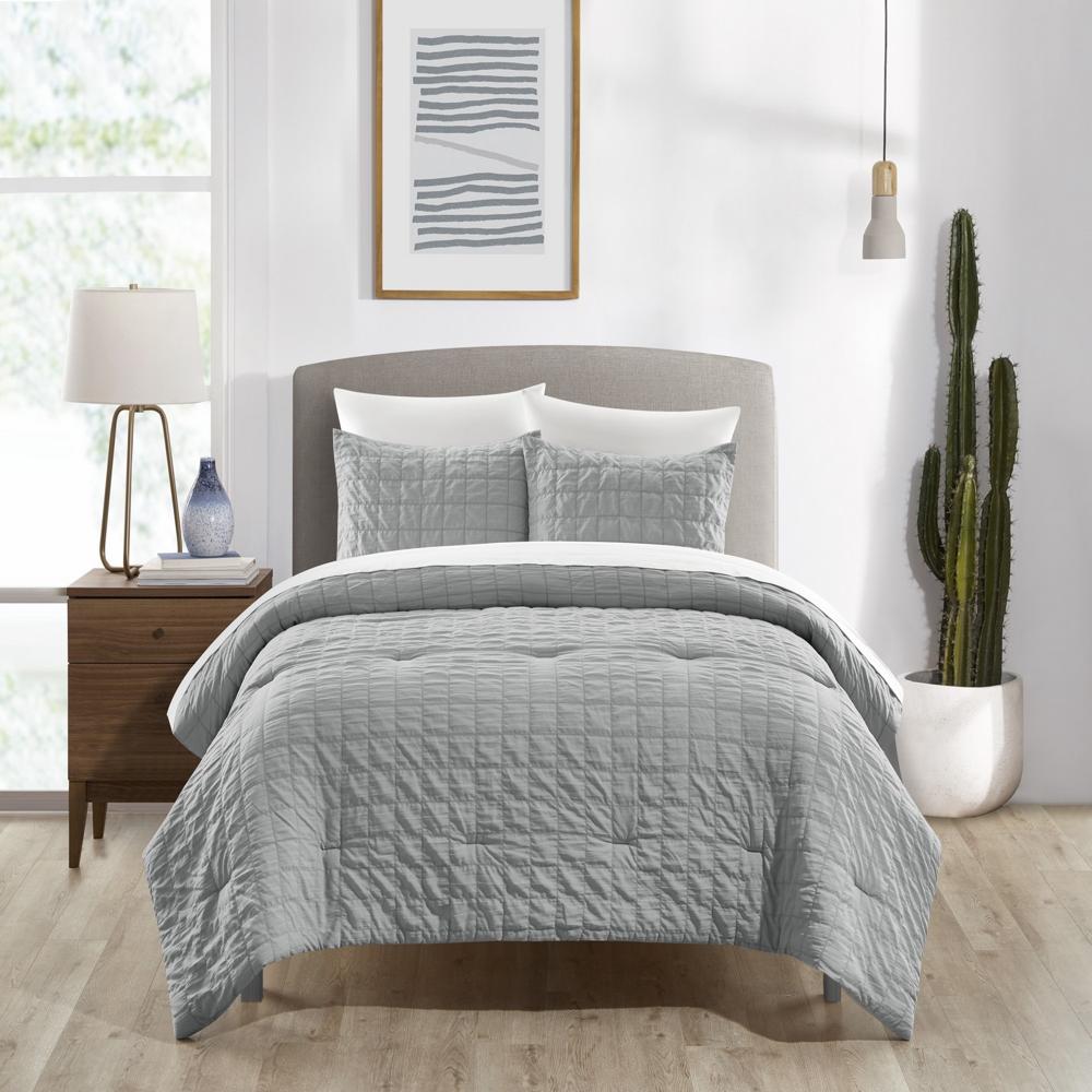 Chic Home Jessa Comforter Set Washed Garment Technique Geometric Square Tile Pattern Bedding - Pillow Sham Included - 2 Piece - Twin 68x90", Grey