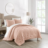 Chic Home Jessa Comforter Set Washed Garment Technique Geometric Square Tile Pattern Bed In A Bag Bedding - Sheets Pillowcase Pillow Sham Included - 5 Piece - Blush