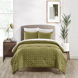 Chic Home Jessa Comforter Set Washed Garment Technique Geometric Square Tile Pattern Bedding - Pillow Sham Included - 2 Piece - Twin 68x90", Green